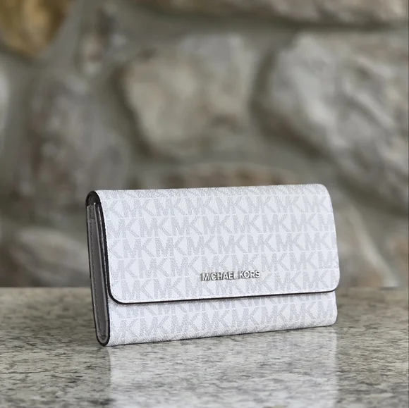 Michael Kors Jet Set Trifold Logo Large White Wallet - Picture 1 of 6